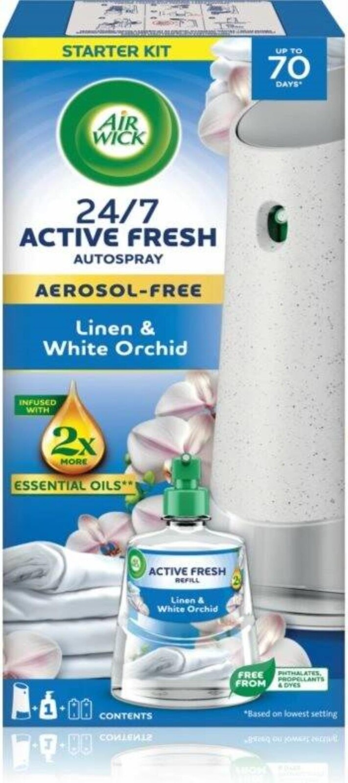 Osvěžovač vzduchu Airwick Active Fresh - komplet (strojek + náplň), Prádlo a bílá orchidej, 228 ml