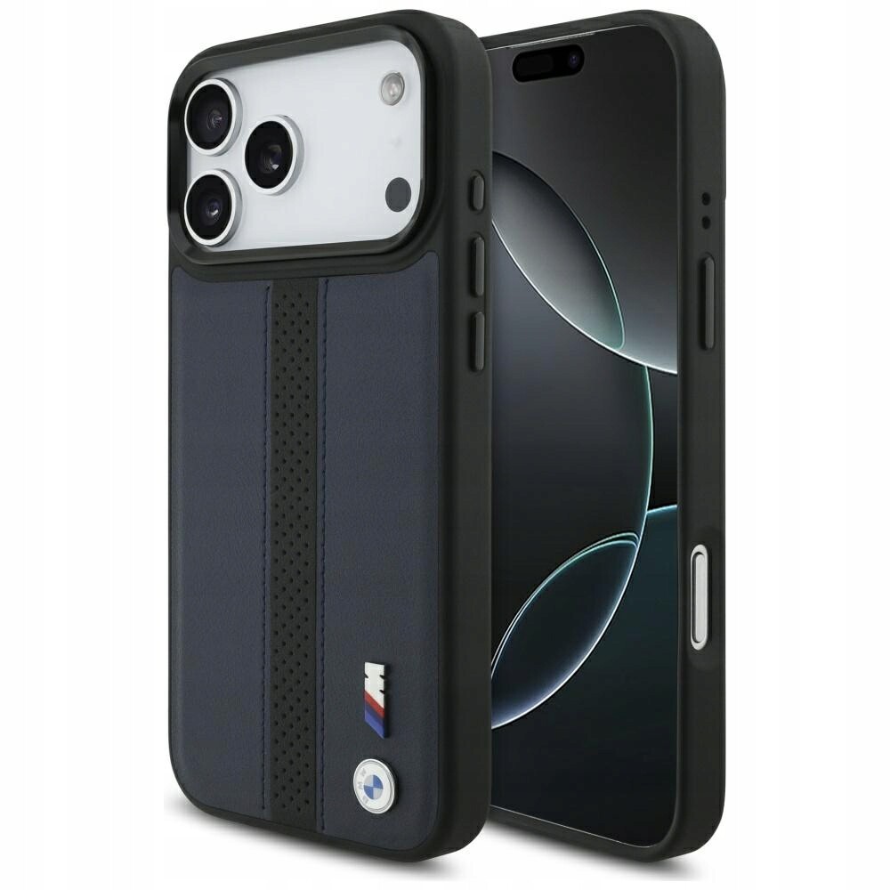 Pouzdro Bmw M Perforated Stripe Logo MagSafe pro iPhone 17 Pro Max, tmavě modré