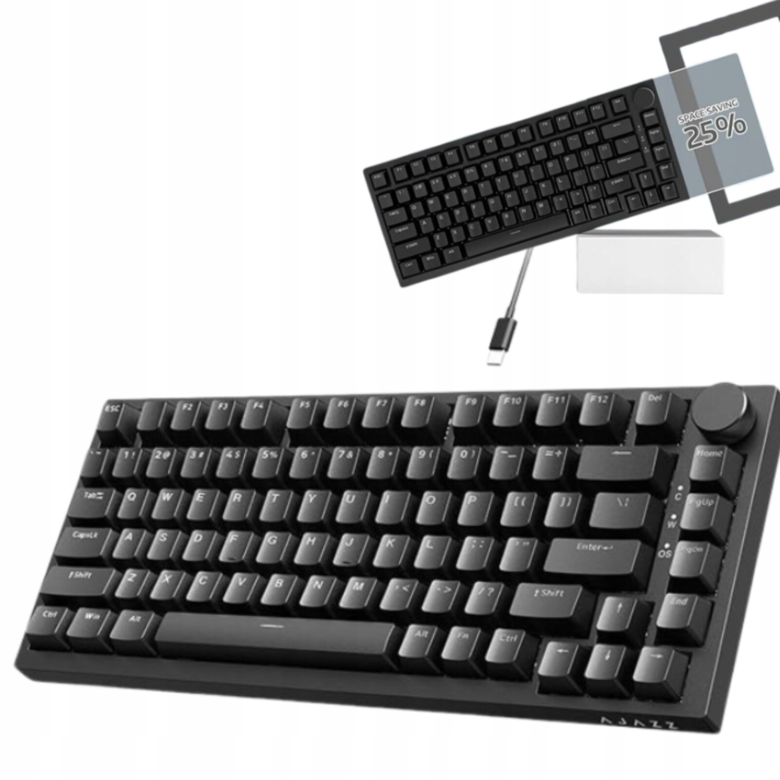 Mechanická drátová klávesnice Ajazz AK820, 82 kláves s otočným knoflíkem