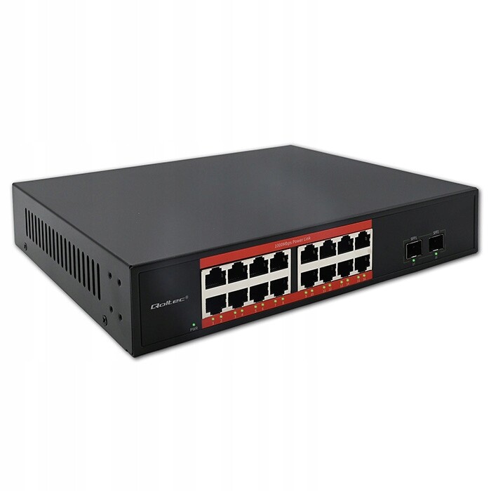 Switch PoE Gigabit Ethernet 16x RJ45 2x Sfp 1000Mb/s kovový Qoltec