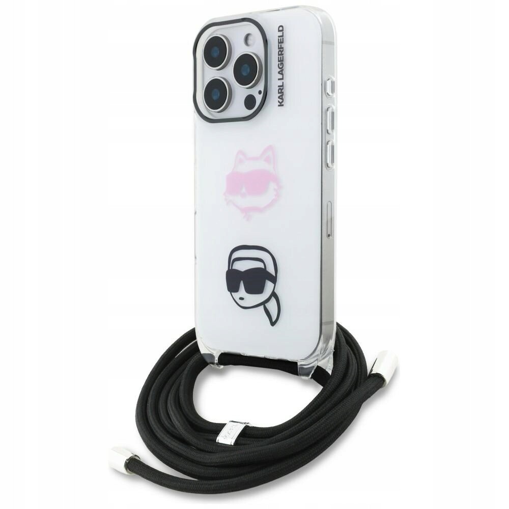 Pouzdro Karl Lagerfeld IML Crossbody s motivem hlavy Karl&Choupette pro iPhone 16 P