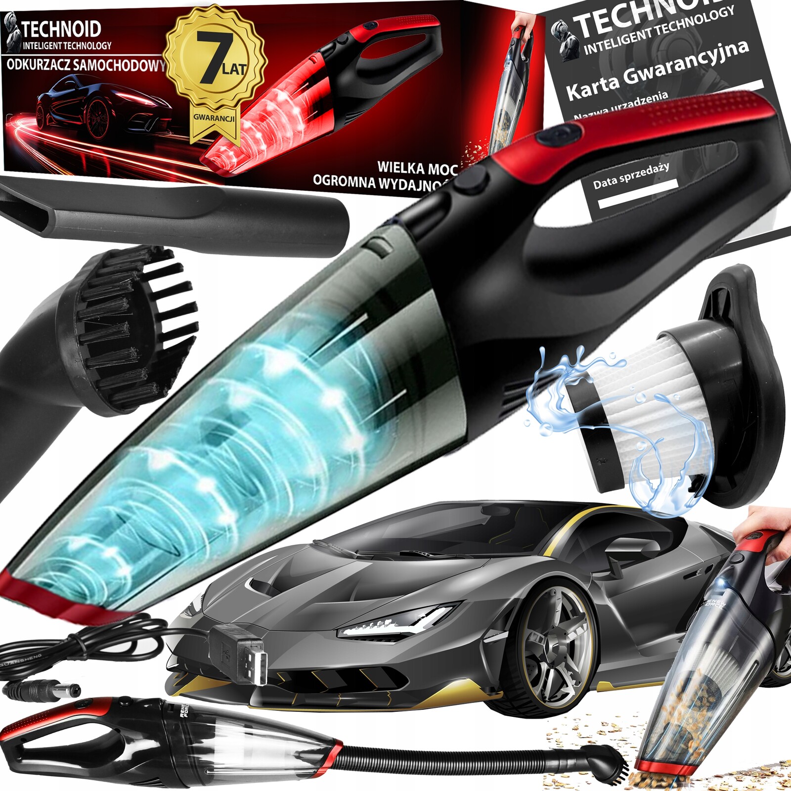 Vysavač Do Auta Cyklonový 400W Bezdrátový Bezsáčkový Hepa Gigant