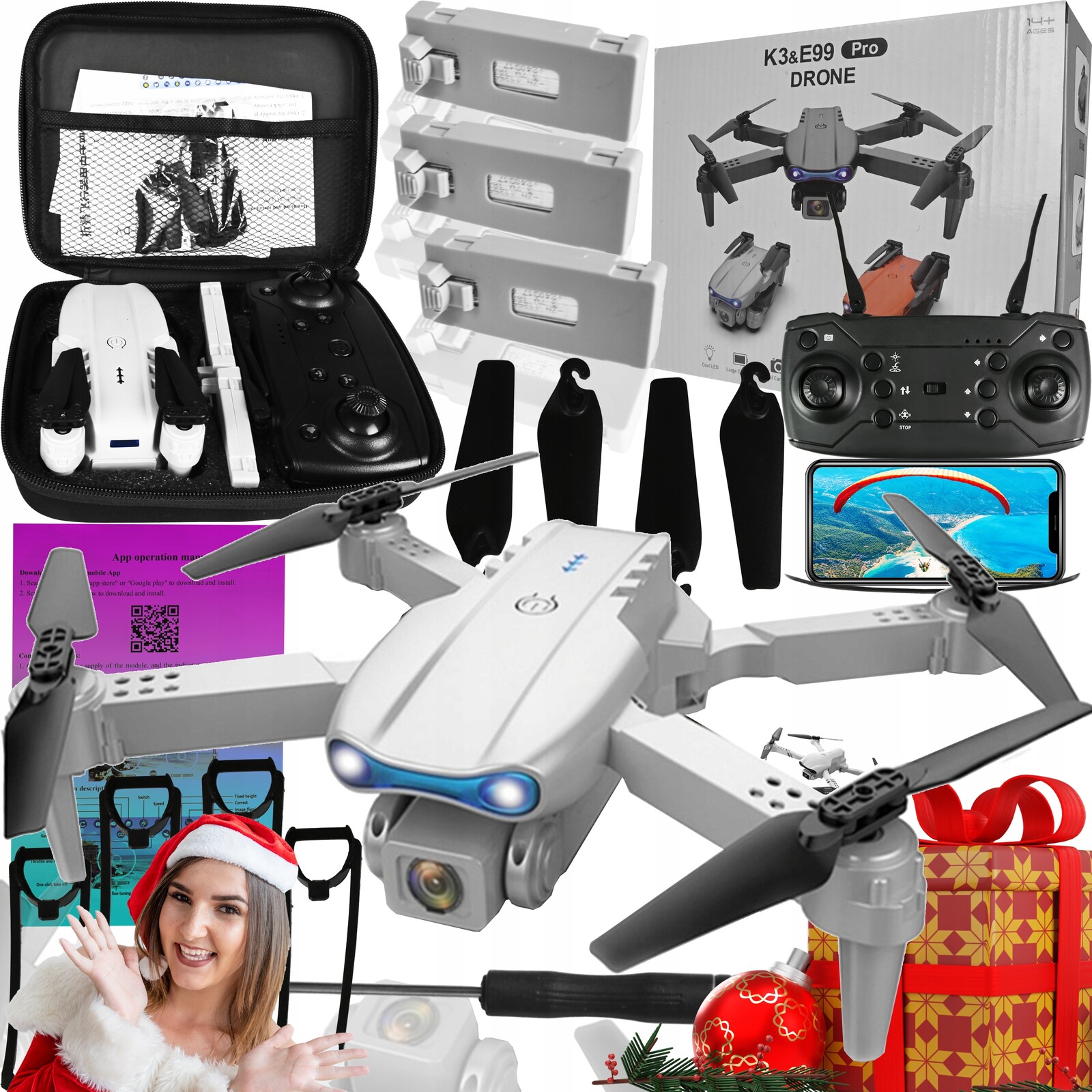 Dron Technoid Na Dálkové Ovládání 3x Baterie Kamera Wifi 500M 45 Min 40 KM/h Gigant