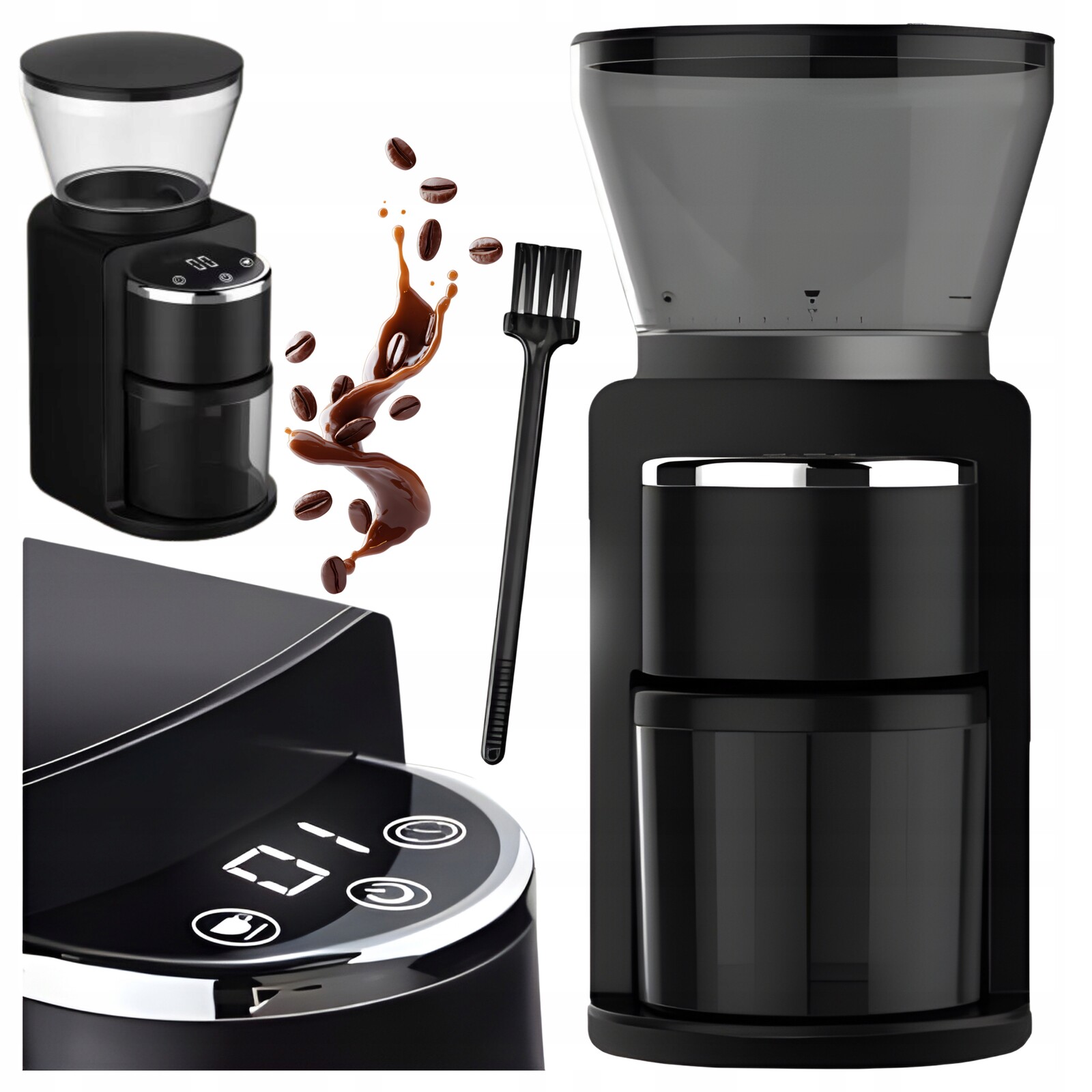 Elektrický ocelový mlýnek na kávu na koření, silný, 180 W, černý