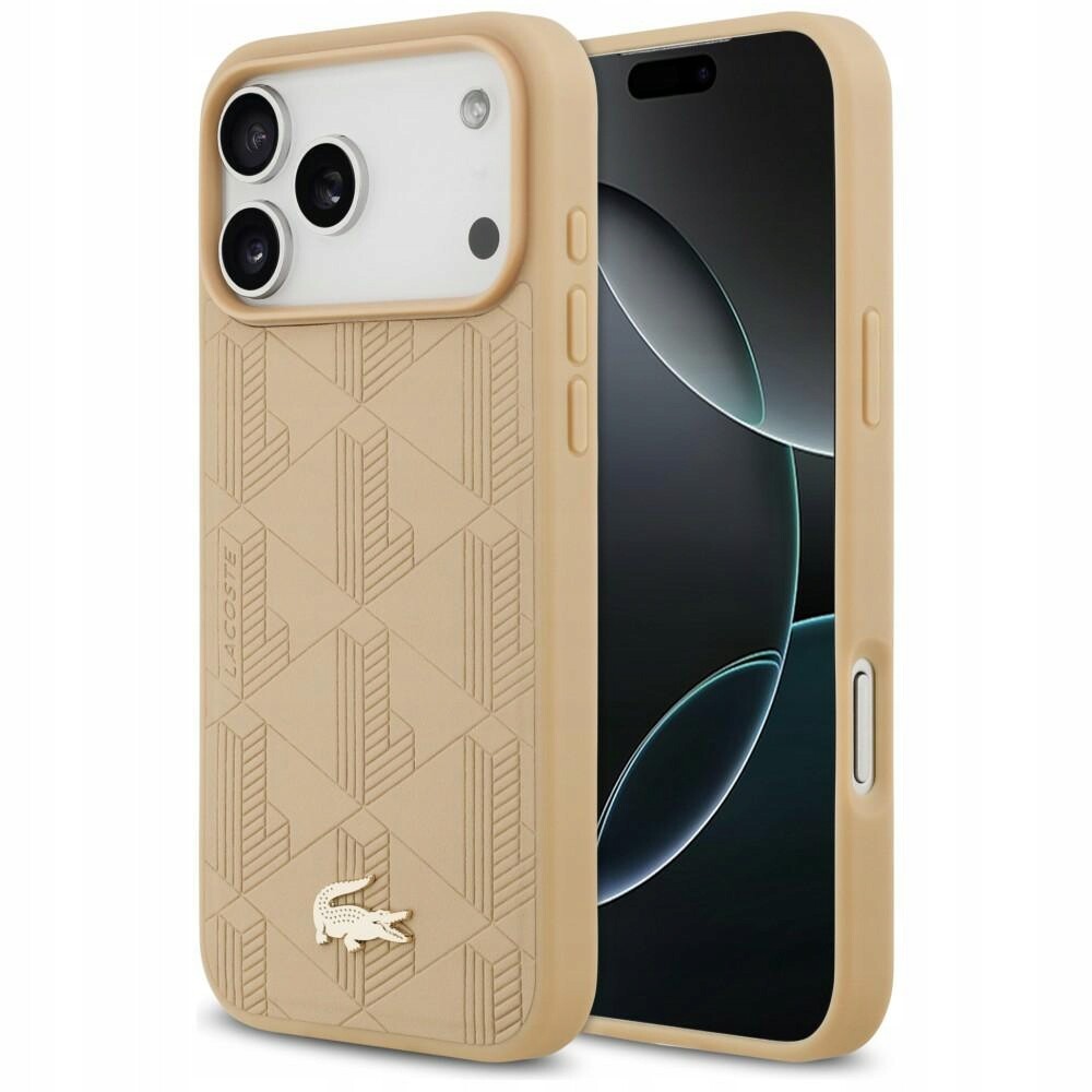 Pouzdro Lacoste Nomograme Gold Logo MagSafe pro iPhone 17 Pro Max béžové