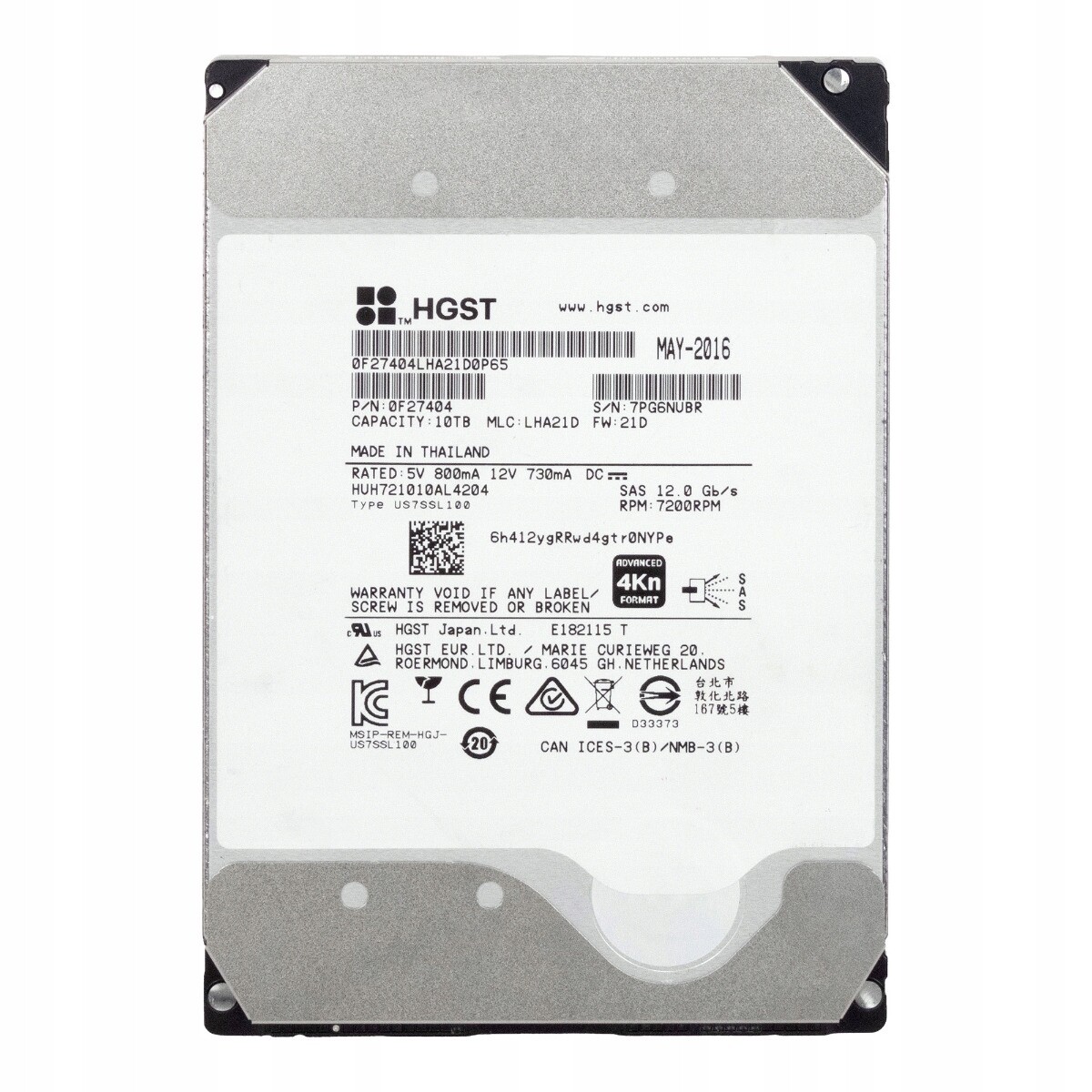 Hgst Ultrastar DC HC510 10TB 7.2K 256MB SAS-3 3.5'' HUH721010AL4204