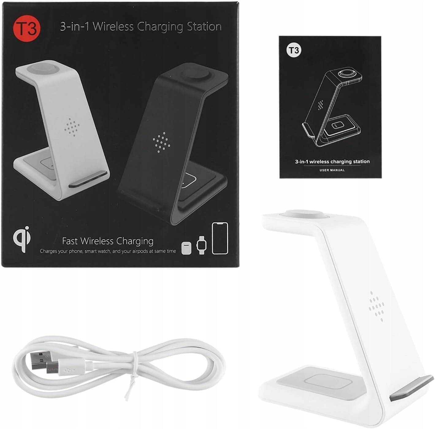 Bezdrátová nabíječka Chuyi, nabíjecí stanice 3v1 T3