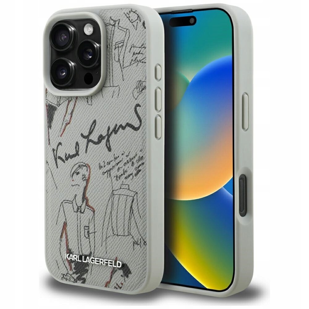 Pouzdro Karl Lagerfeld Grained Pattern & Logo MagSafe pro iPhone 16 Pro, šedé