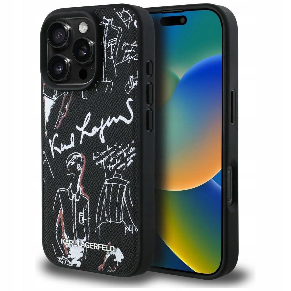 Pouzdro Karl Lagerfeld Grained Pattern & Logo MagSafe pro iPhone 16 Pro černé