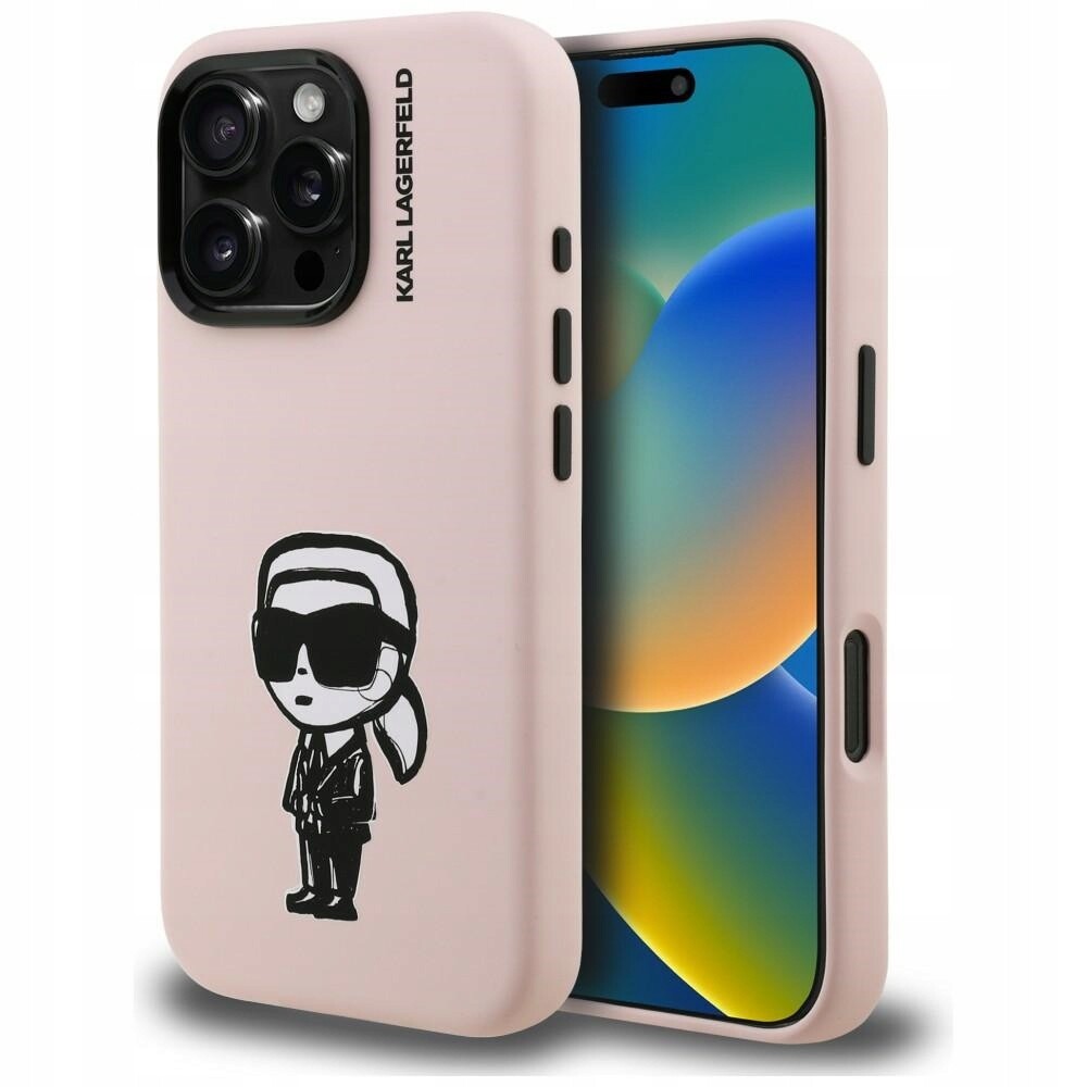Pouzdro Karl Lagerfeld Silicone Karl Sketch MagSafe pro iPhone 16 Pro, růžové