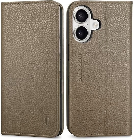 Shieldon přírodní pouzdro pro iPhone 16 Rfid peněženka s klopou, hnědá barva