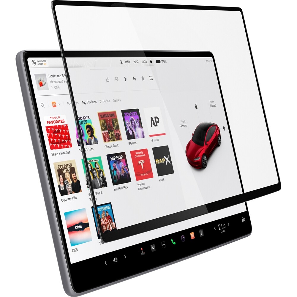 Tvrzené sklo s černým rámečkem Spigen pro Tesla 3 2024-26 Y 2025-26 rámeček