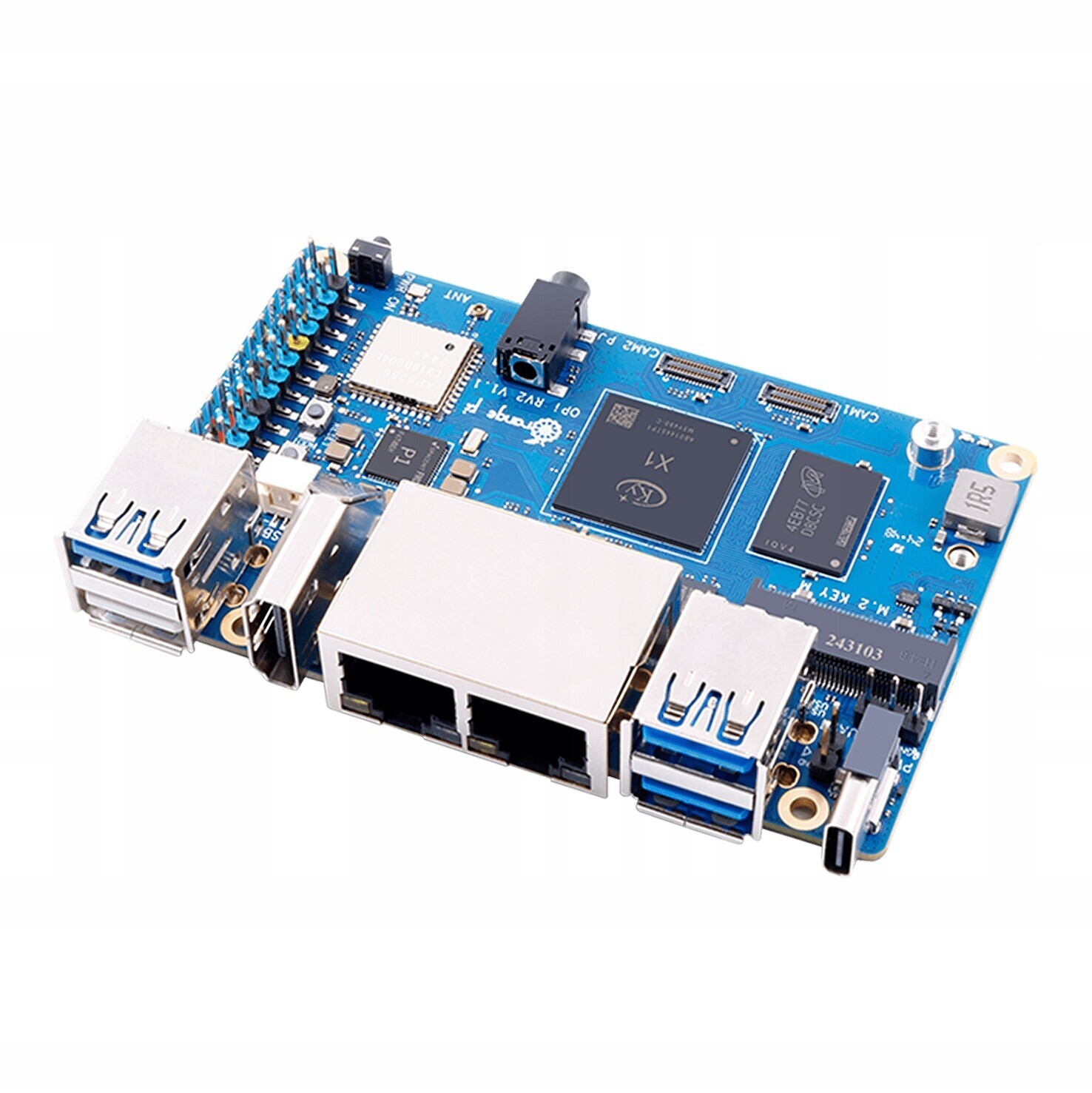 OrangePi RV2 Ky X1 8core Risc-v Ai 4GB 2xLAN 2xM.2(NVME) WiFi Ble Usb Gpio
