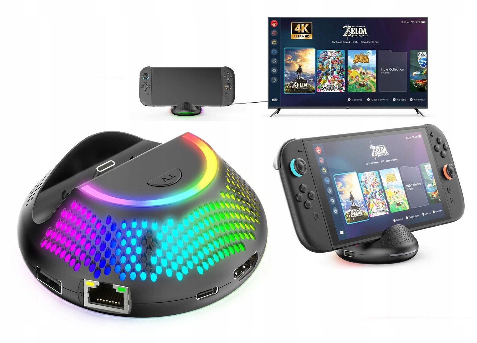 Dokovací stanice Rgb Hdmi 4K pro Nintendo Switch 2 Port Dock Tv nabíječka