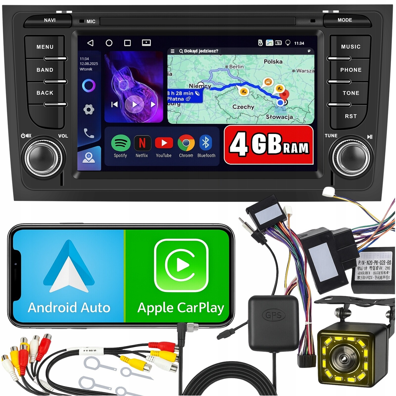 Automobilové Rádio pro Audi A6 1997-2006 S6 RS6 Android Carplay Wifi Gps 4GB