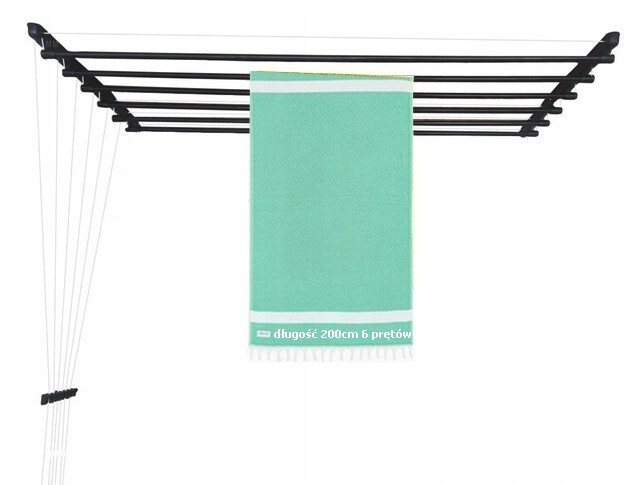 Sušák Na Prádlo Koupelna Balkon délka 200 cm 6 pr Černá