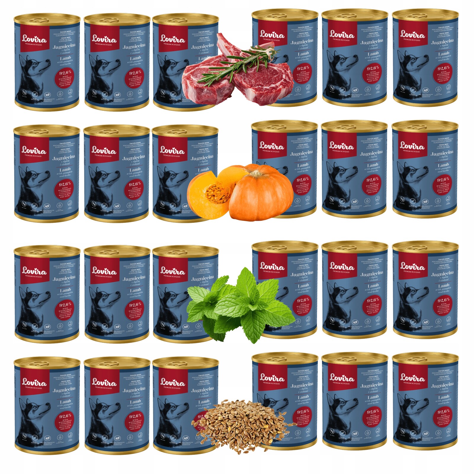 Krmivo pro psy 24 konzerv Jehněčí 96,2 hypoalergenní, Bez Obilovin