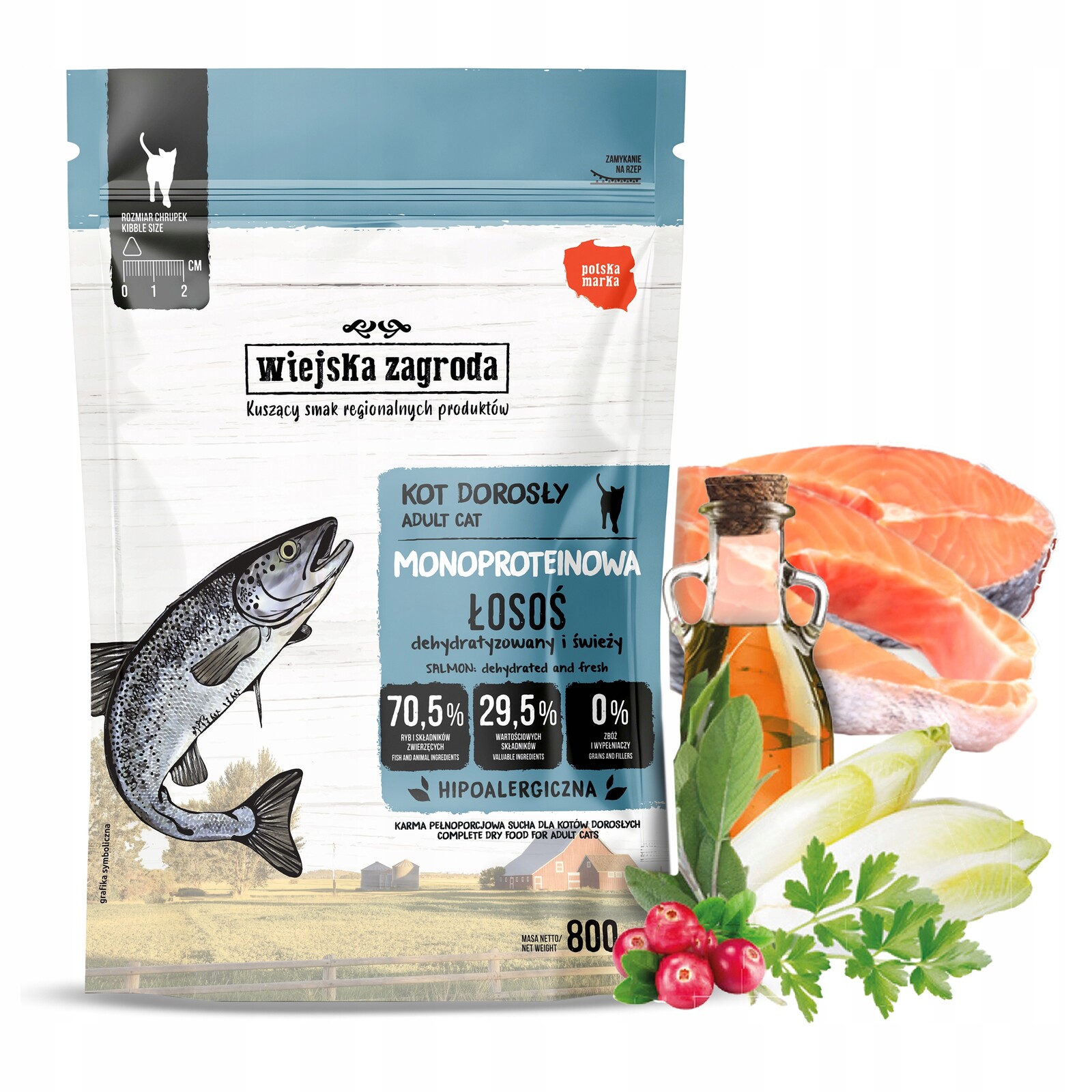 Wiejska Zagroda Krmivo suché pro kočky Monoproteinový losos 0,8 kg