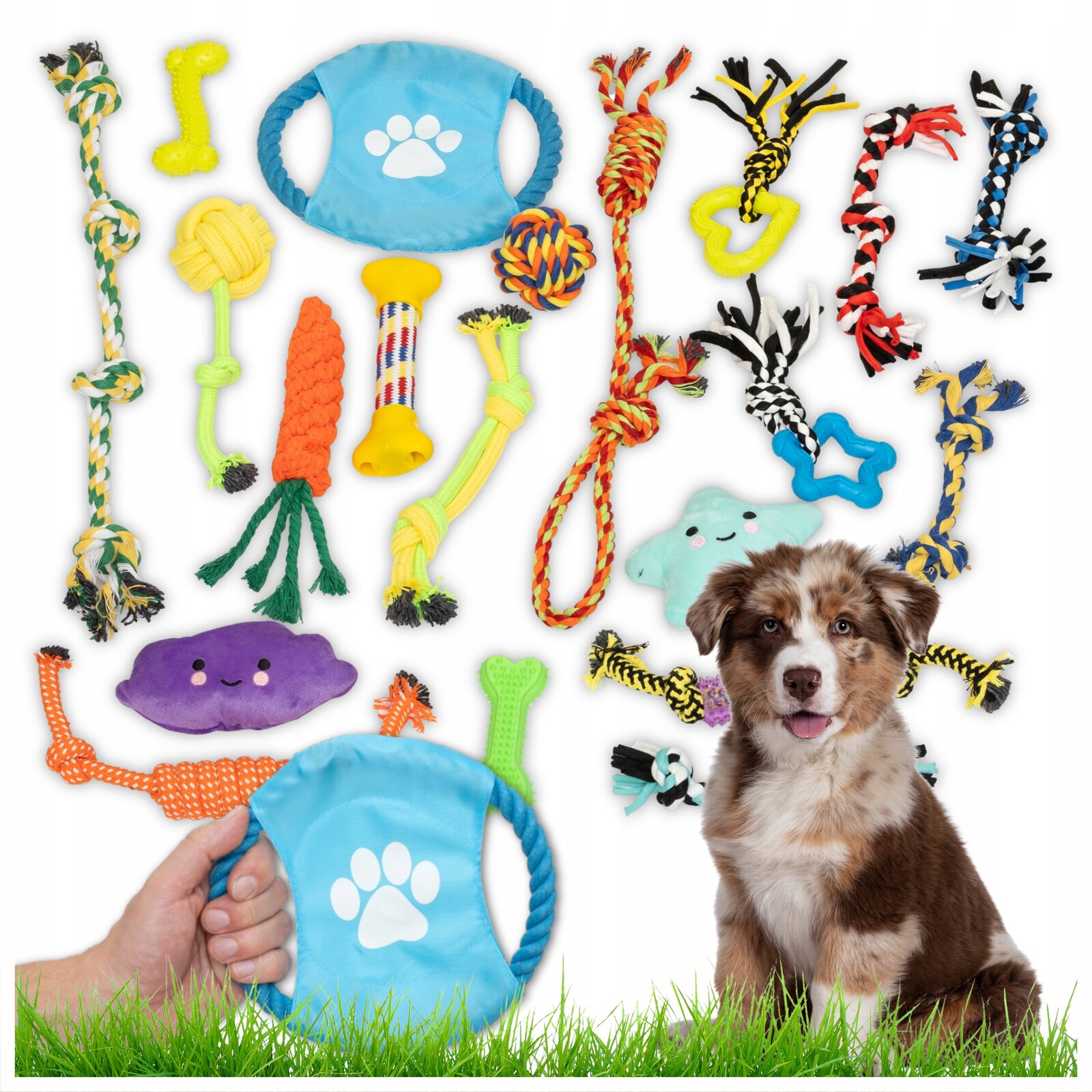 Hračky pro psa Sada 20v1 Přetahovadla Míče Frisbee Kousátka Aport Aktivní!