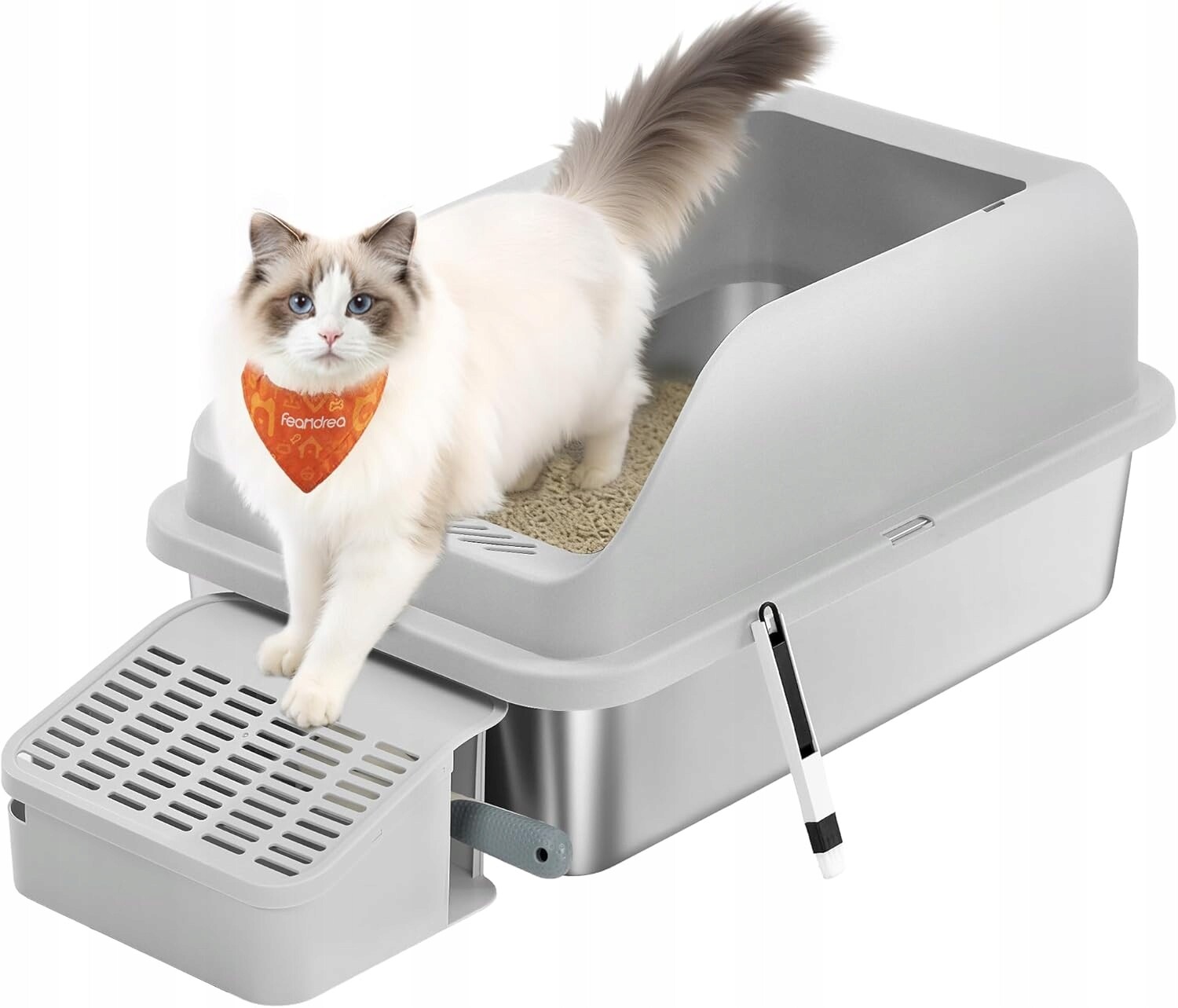 Toaleta pro kočky z z nerezové oceli, otevřená konstrukce 62 x 42 x 30 cm