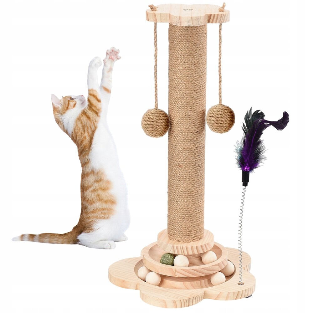 Multifunkční Kulička S Rotátorem Pro Kočky S Dřevěným Sloupkem S Lýkem