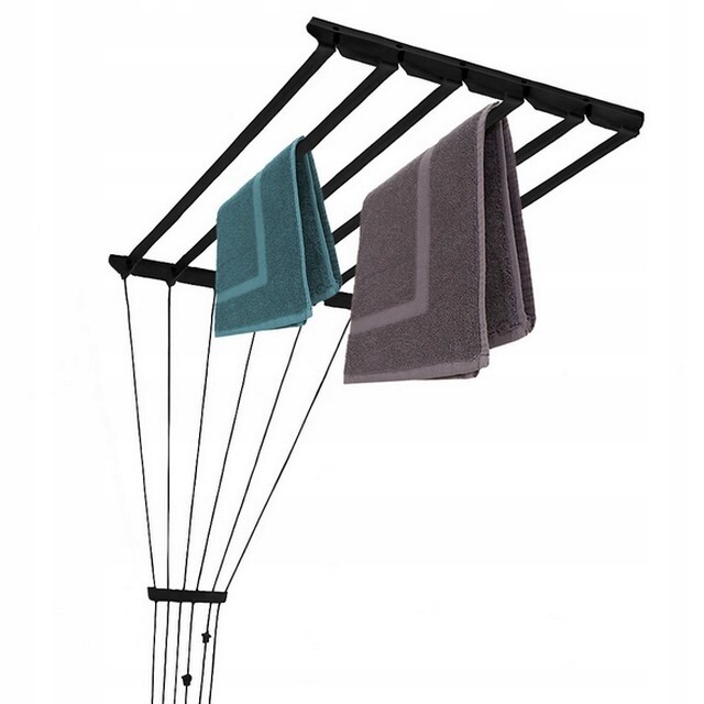 Černá Sušák Stropní koupelnová na balkon 140 Cm 6 tyčí