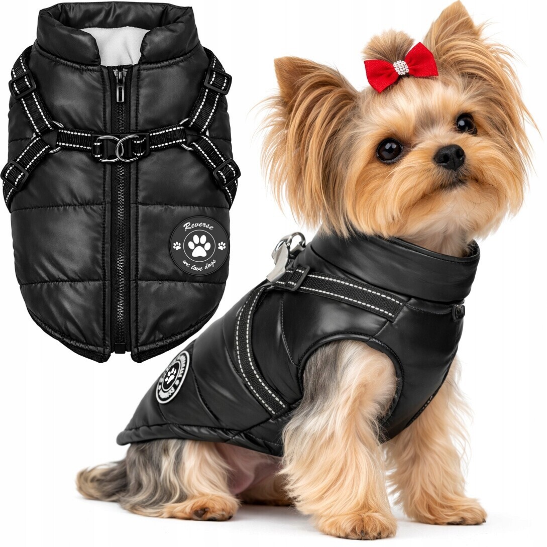 Teplá Bunda Oblečení Pro Psa Zimní Vesta Černá S Ramenními Popruhy 2v1 S