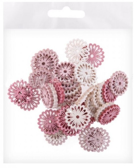 Paper Design Dekorace dřevěná - barevné růžové květinky - 2 cm - 210591