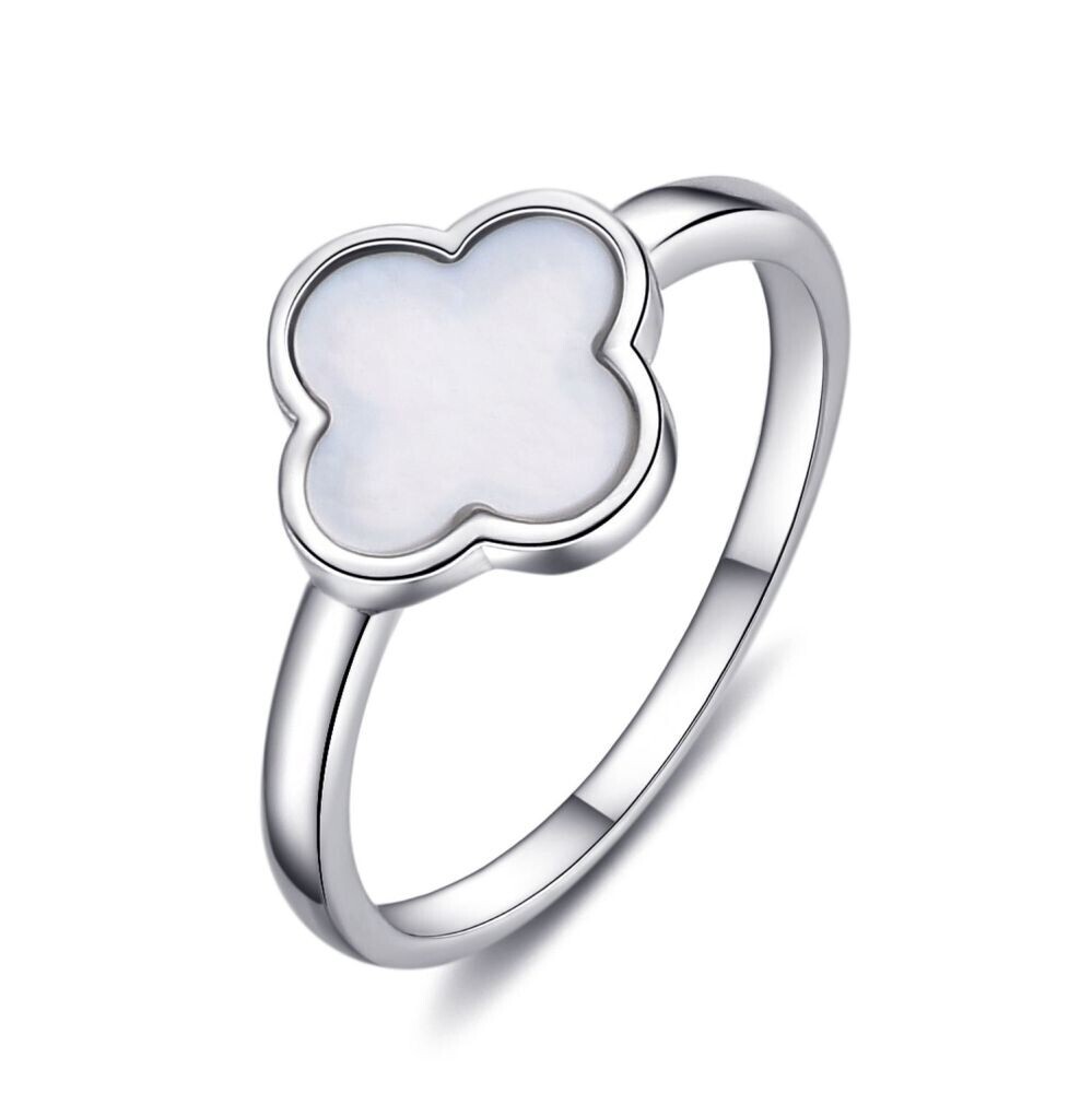 MOISS Luxusní stříbrný prsten s perletí Čtyřlístek R0004455-P 54 mm