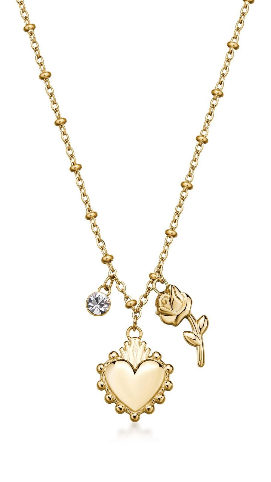 Brosway Krásný pozlacený náhrdelník Srdíčko s růží Chakra BHKN182