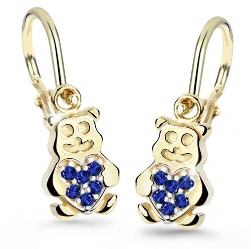 Cutie Jewellery Dětské náušnice ze žlutého zlata Medvídci C2751-10-X-1 modrá