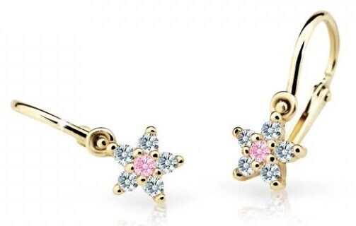 Cutie Jewellery Třpytivé dětské náušnice ze žlutého zlata C2118-10-X-1 růžová