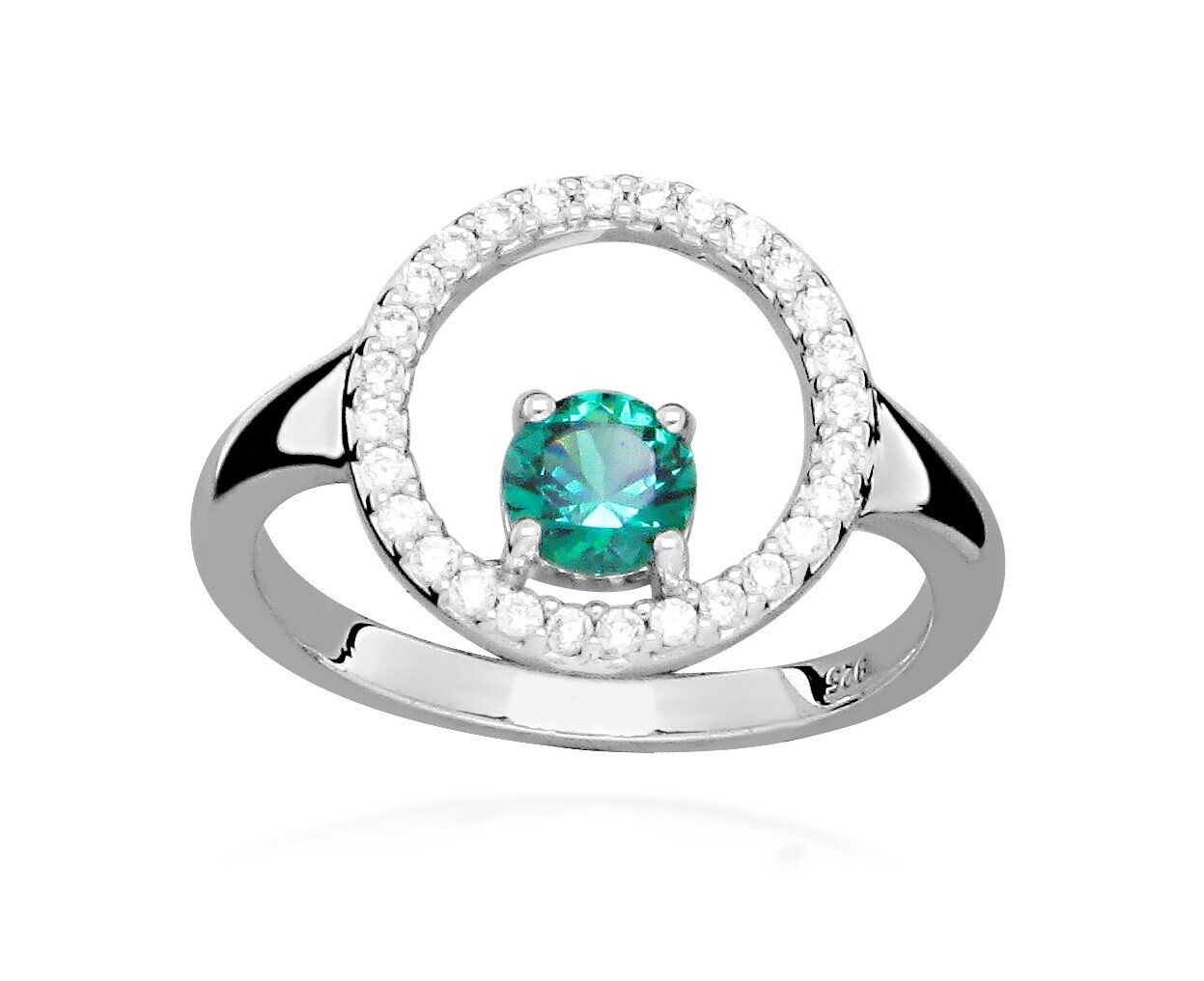 Silver Cat Stříbrný prsten se zirkony a syntetickým smaragdem Colored stones SC631 54 mm