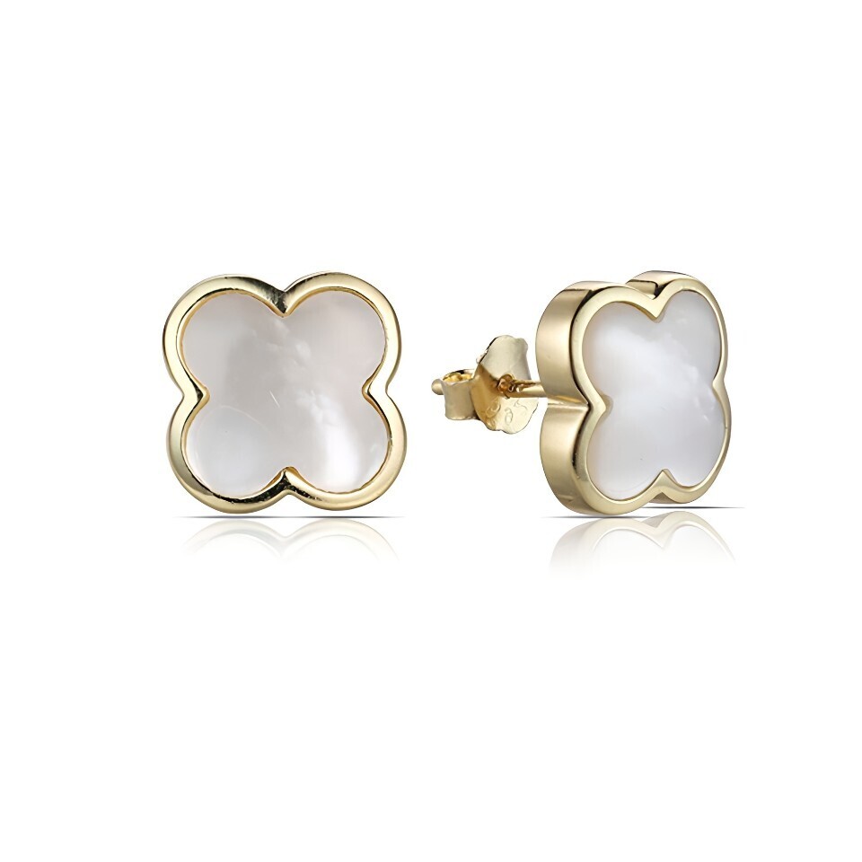 MOISS Pozlacené náušnice s perletí Čtyřlístek E0002804