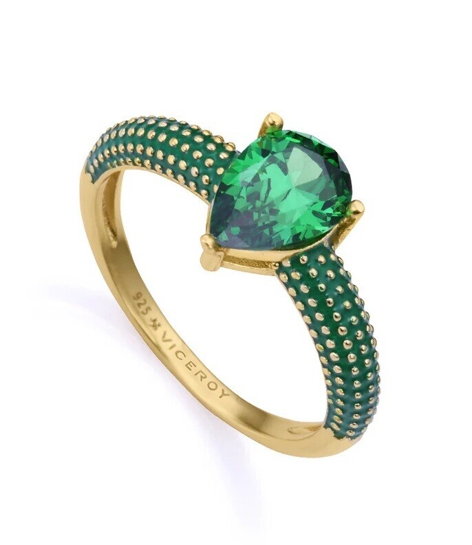 Viceroy Překrásný pozlacený prsten se zeleným zirkonem 15122A0 55 mm