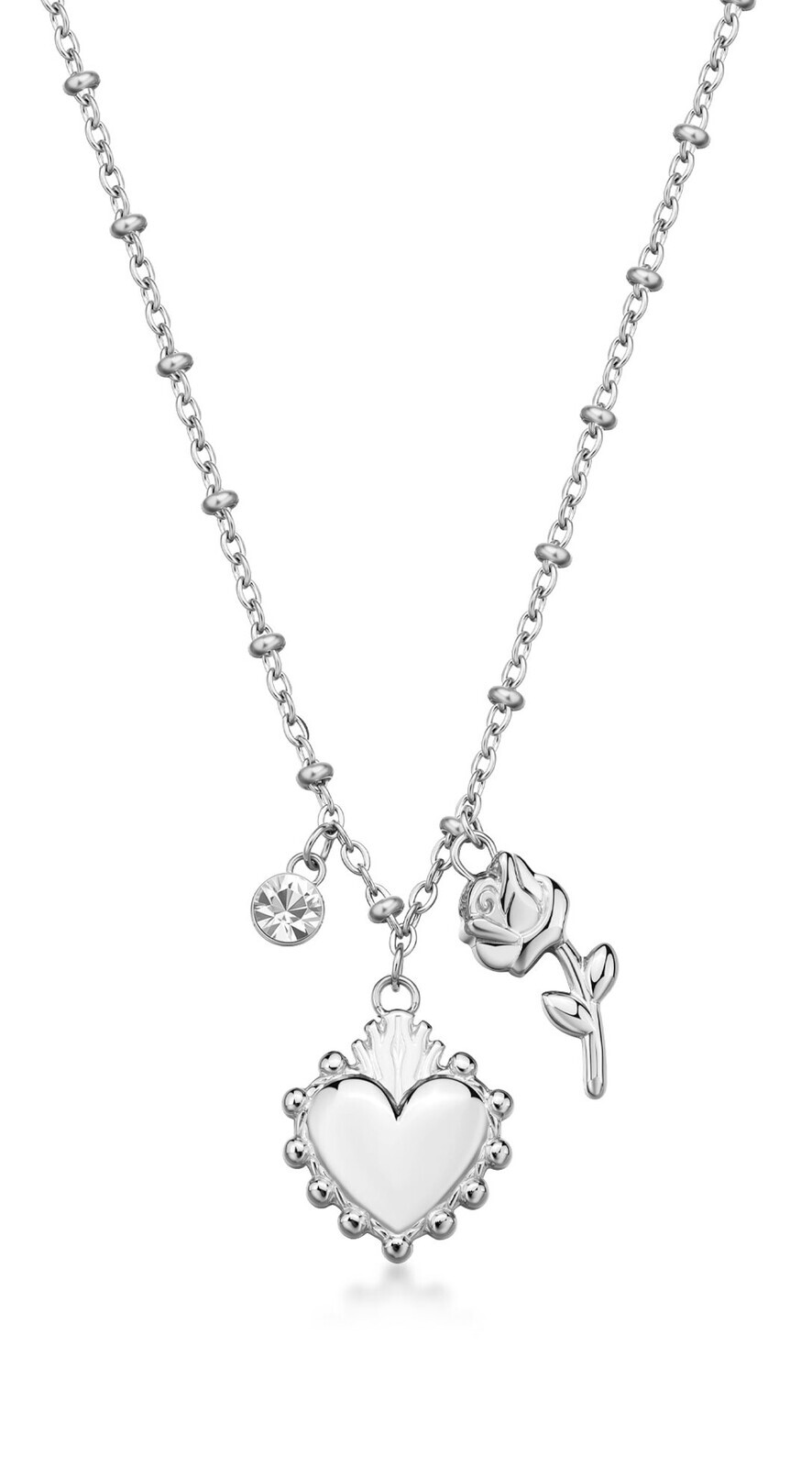 Brosway Krásný ocelový náhrdelník Srdíčko s růží Chakra BHKN181