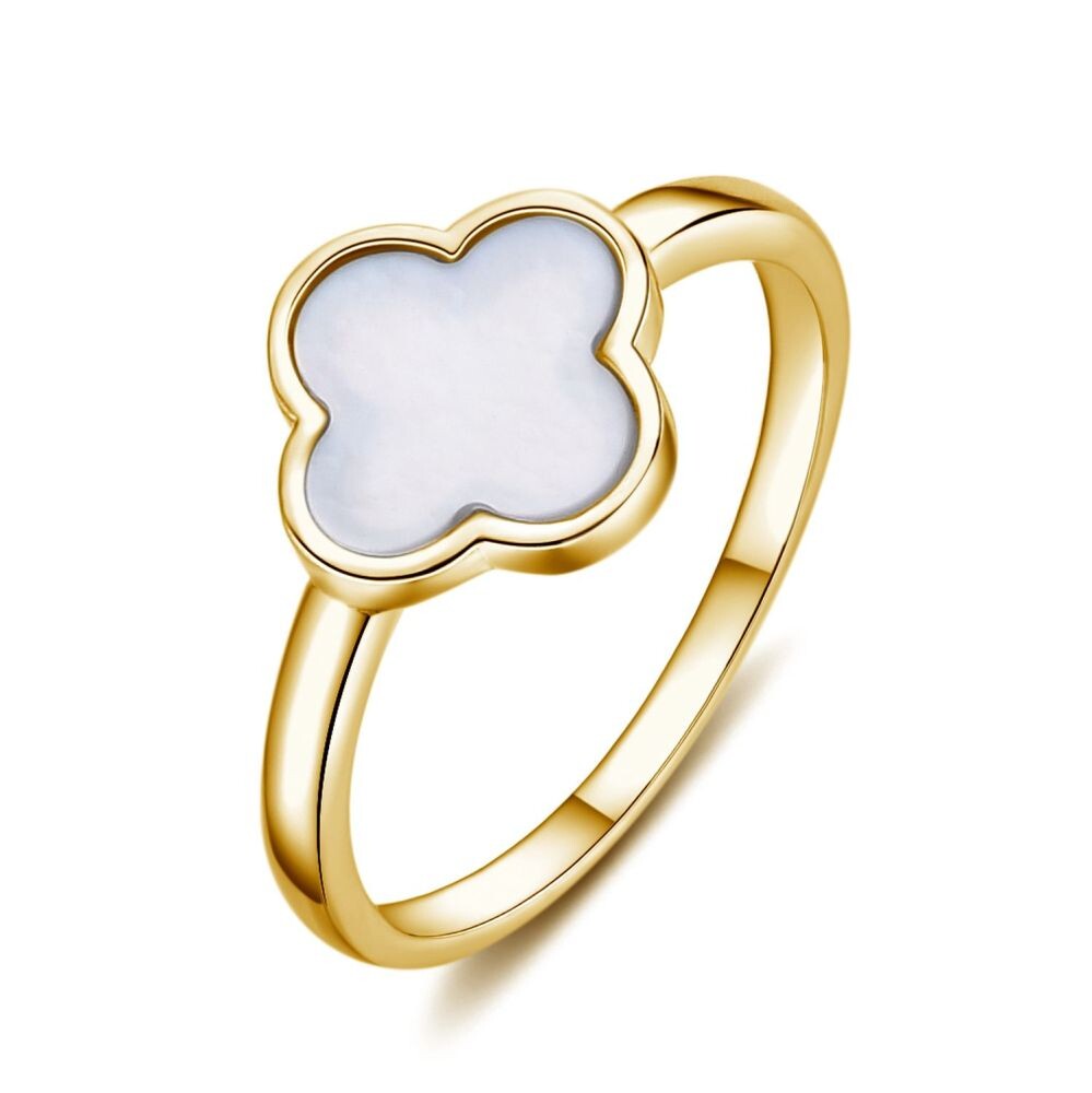 MOISS Pozlacený prsten s perletí Čtyřlístek R0004476-P 55 mm