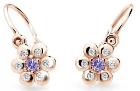 Cutie Jewellery Kytičkové dětské náušnice z růžového zlata C2247-10-X-4 fialová