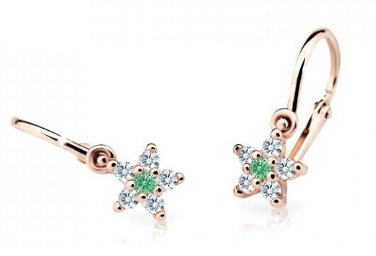 Cutie Jewellery Třpytivé dětské náušnice z růžového zlata C2118-10-X-4 zelená