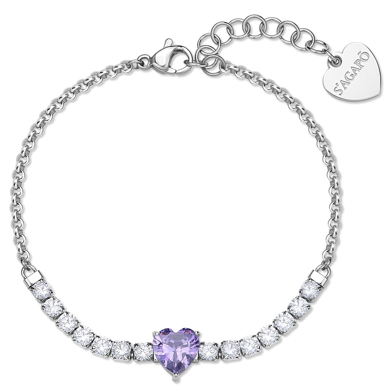 S'Agapõ Módní ocelový náramek se zirkony Srdce Dazzly SDZ153