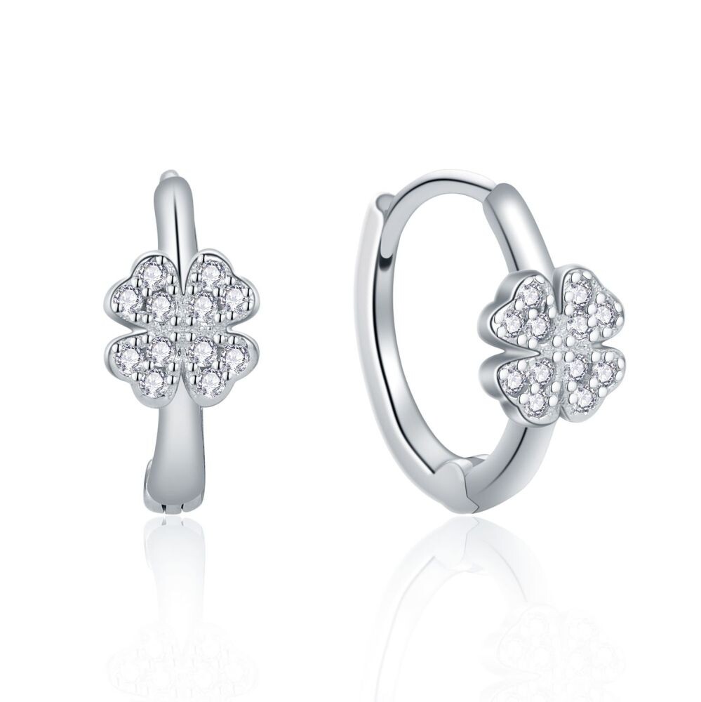 MOISS Stříbrné třpytivé kruhy Čtyřlístek E0002907