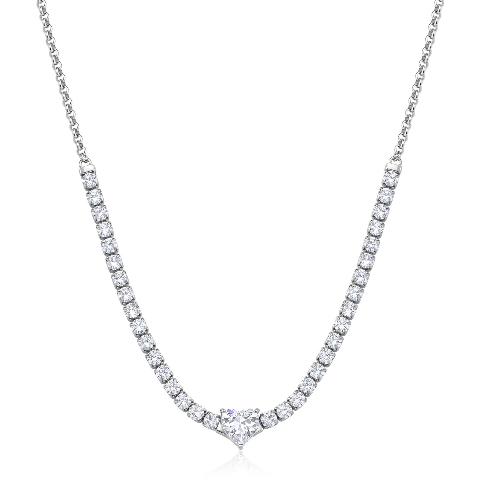 S'Agapõ Ocelový náhrdelník se zirkony Srdce Dazzly SDZ147