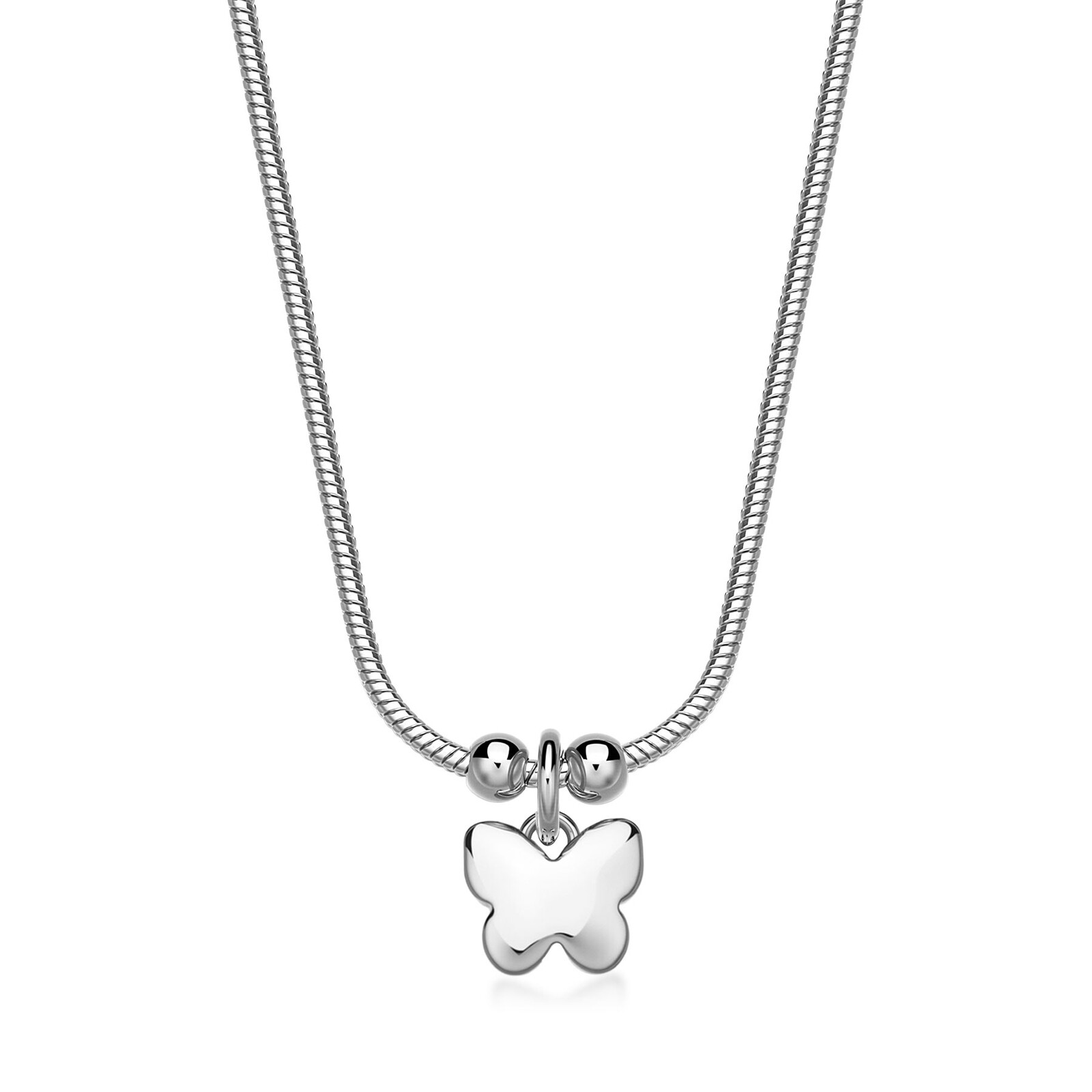 S'Agapõ Slušivý ocelový náhrdelník Motýl Click SCK279