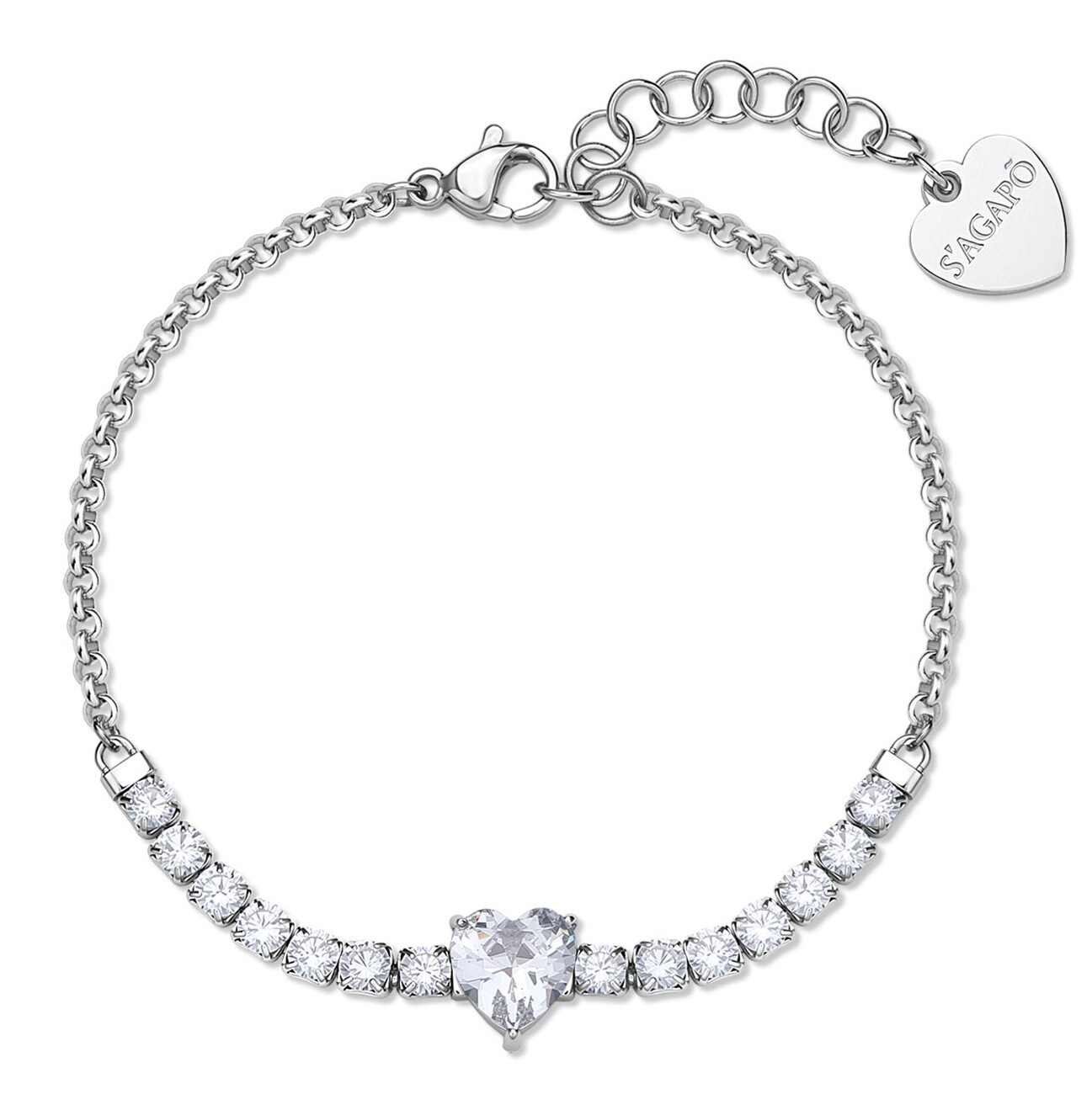 S'Agapõ Ocelový náramek s jiskřivým srdcem Dazzly SDZ151