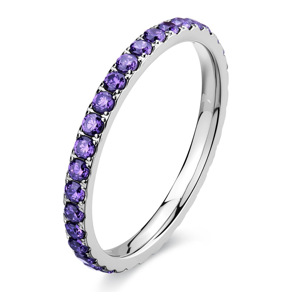 S'Agapõ Dámský ocelový prsten s fialovými zirkony Dazzly SDZ158 58 mm