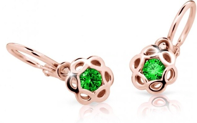Cutie Jewellery Dětské náušnice z růžového zlata C2179-10-X-4 zelená