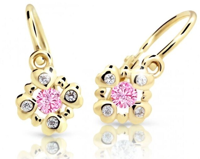 Cutie Jewellery Třpytivé dětské náušnice ze žlutého zlata C2253-10-X-1 růžová
