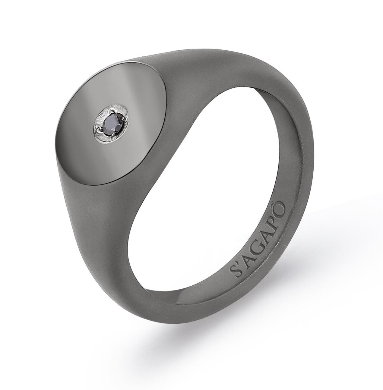 S'Agapõ Výrazný ocelový prsten s černým zirkonem Tag Me Too STG32 59 mm