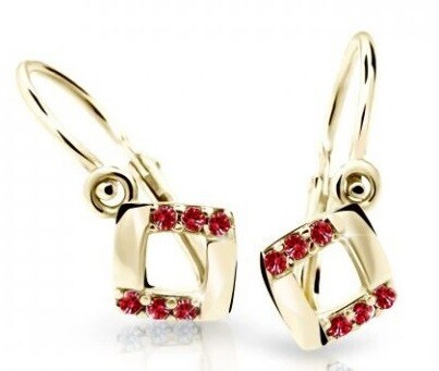 Cutie Jewellery Čtvercové dětské náušnice ze žlutého zlata C2268-10-X-1 červená