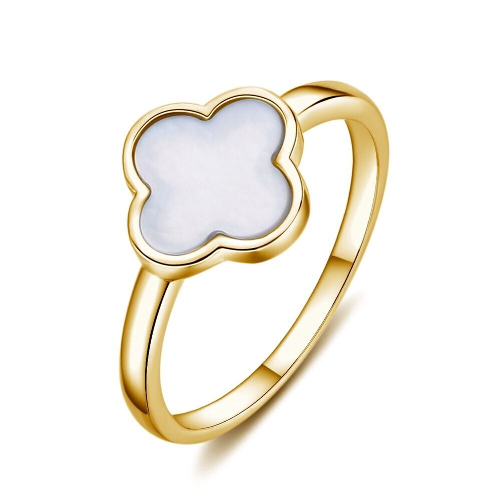 MOISS Pozlacený prsten s perletí Čtyřlístek R0004476-P 61 mm